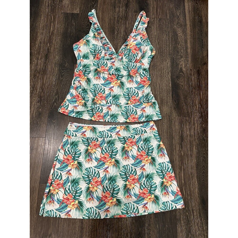 Nicole Miller Women's Ruffle Tankini Two-Piece Swimsuit Skirt Size 1X NWT MSRP98